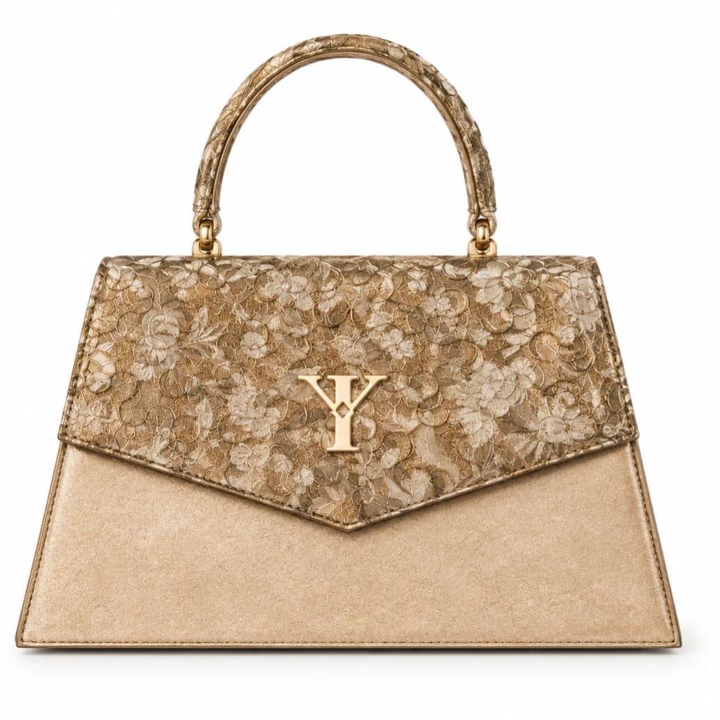 Jigéen Mordoré Fleuri — Cuir floral mordoré, fond métal doré